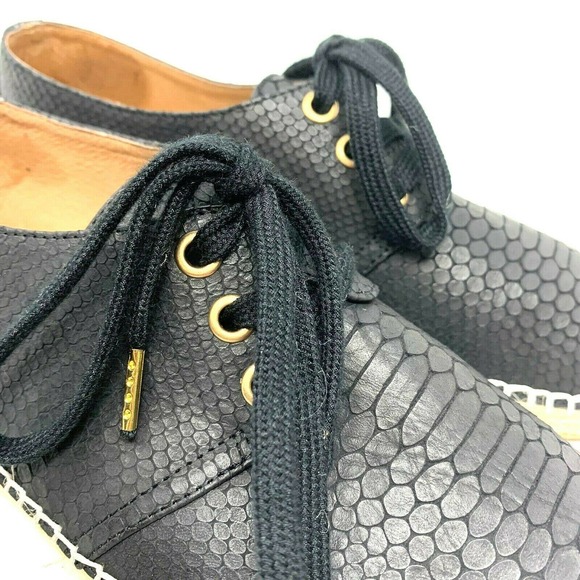 Joie Hemlock Leather Black Espadrille Sneaker Crocodile Print Sz 6 - Picture 3 of 6